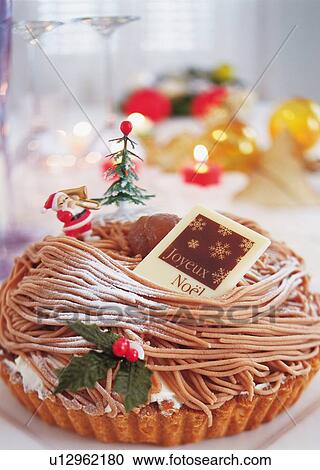 Tart with chestnut cream decorated for Christmas View Large Photo Image Stock Image - Tart with chestnut cream decorated for Christmas. Fotosearch