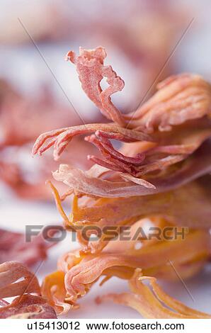 Stock Image - Close-up of dried Mace blades. Fotosearch