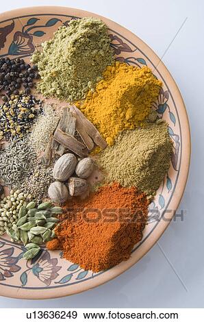 Close-up of spices on a plate View Large Photo Image Stock Photo - Close-up of spices on a plate. Fotosearch