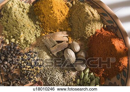 Stock Photograph - Close-up of spices on a plate. Fotosearch