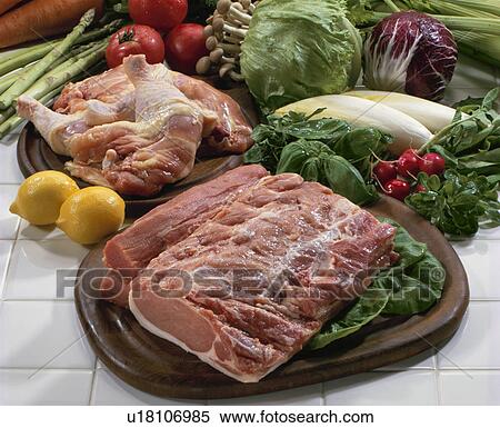 Stock Photography - Pork, Chicken, Vegetables. Fotosearch