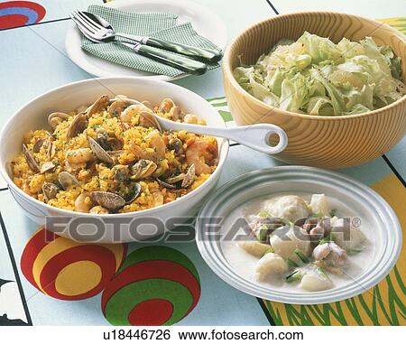 Stock Photograph - A Short-Neck Clam And Shrimp Saffron Rice. Fotosearch