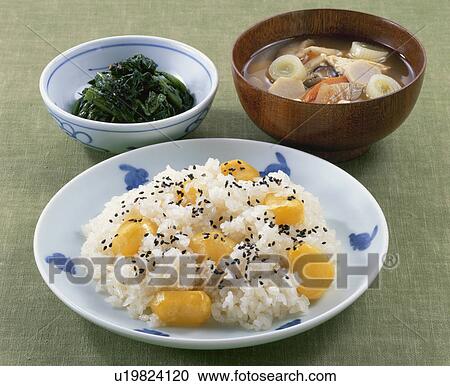 Stock Image - Rice Boiled Together With Chestnuts. Fotosearch