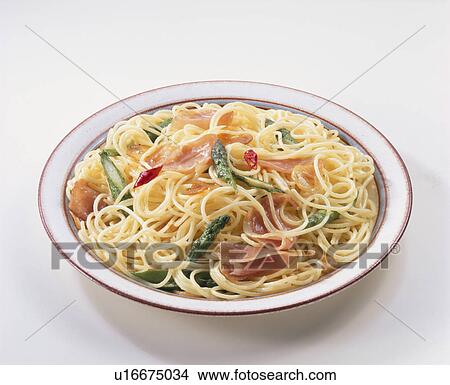 Picture - Spaghetti Of Asparagus And Uncured Ham. Fotosearch