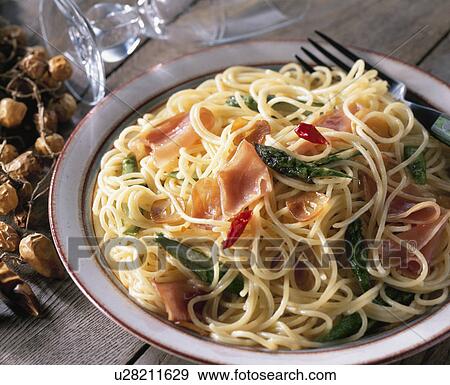 Stock Photo - Spaghetti Of Asparagus And Uncured Ham. Fotosearch