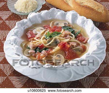Stock Photography - Tomato Soup Spaghetti Basil Flavor. Fotosearch