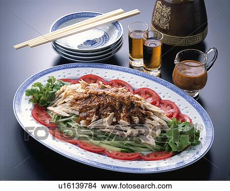 Picture - Appetizer, Boiled Chicken In Heated Sauce,. Fotosearch