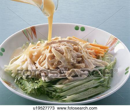 Stock Image - Steamed Chicken Bean Paste Flavor Dressing.. Fotosearch