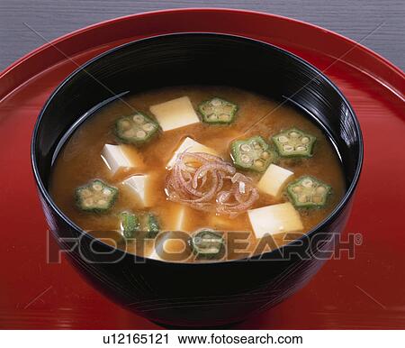 Stock Image - Miso Soup Of Okra / Tofu / Japanese Ginger. Fotosearch