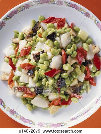 Stock Photo - Stir-Fried Dishes Of Green Soybeans And White-Fleshed Fish. Fotosearch