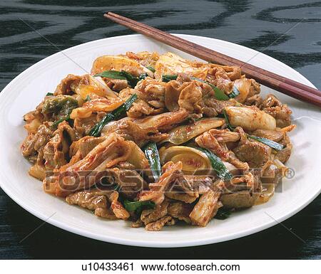Stock Image - Stir-Fried Dishes Of Pork And Kimchi. Fotosearch