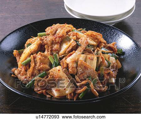Stock Image - Stir-Fried Dishes Of Pork And Kimchi. Fotosearch