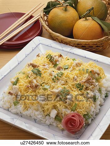 Stock Image - Mixed Sushi Of Sea Bream And Chinese Citron. Fotosearch
