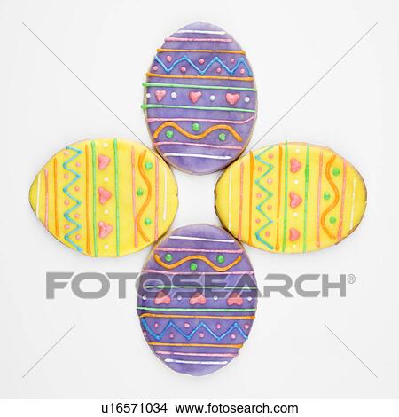 Four Easter egg sugar cookies with decorative icing. View Large Photo Image Picture - Four Easter egg sugar cookies with decorative icing.. Fotosearch