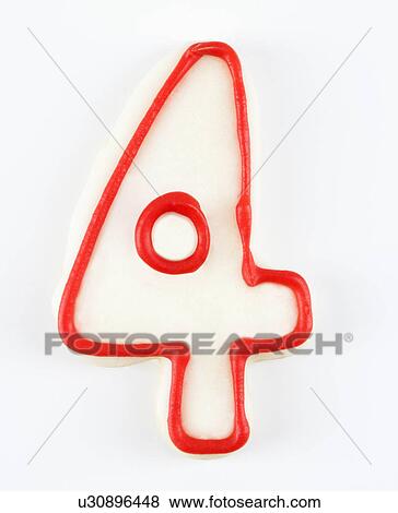 Sugar cookie in the shape of a number four outlined in red icing. View Large Photo Image Stock Photo - Sugar cookie in the shape of a number four outlined in red icing.. Fotosearch