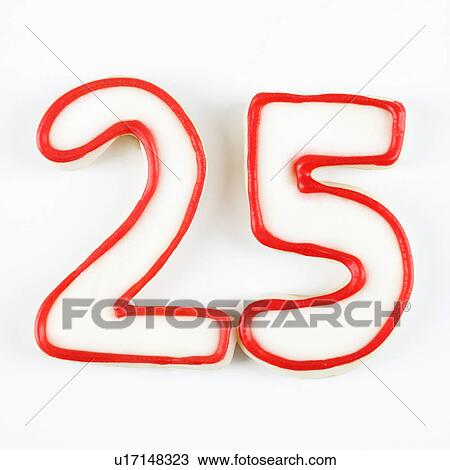 Sugar cookies in the shape of the number twenty five outlined in red icing. View Large Photo Image Stock Image - Sugar cookies in the shape of the number twenty five outlined in red icing.. Fotosearch