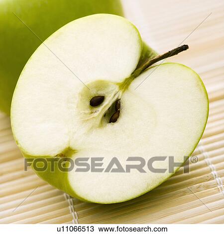 Stock Image - Close up of sliced green apple.. Fotosearch