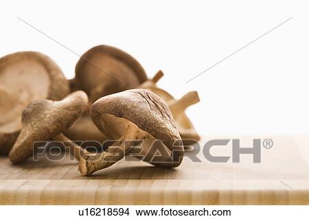Pile of brown mushrooms on cutting board. View Large Photo Image Picture - Pile of brown mushrooms on cutting board.. Fotosearch