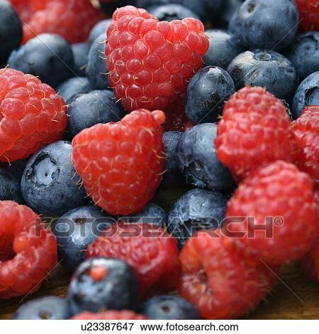Stock Photo - Mixed blueberries and raspberries.. Fotosearch