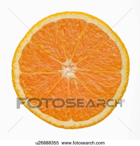 Stock Photography - Single orange slice side view against white background.. Fotosearch