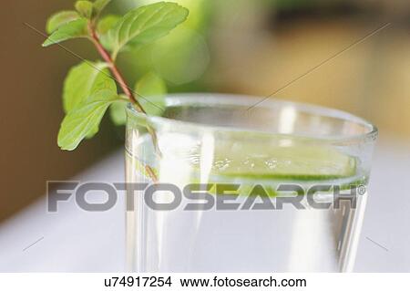 A glass of lemon water, close-up View Large Photo Image Picture - A glass of lemon water, close-up. Fotosearch