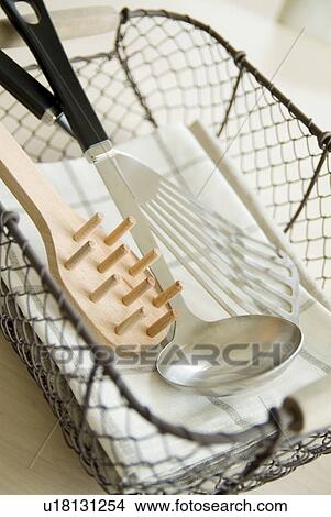 Picture - Kitchen utensils in basket. Fotosearch