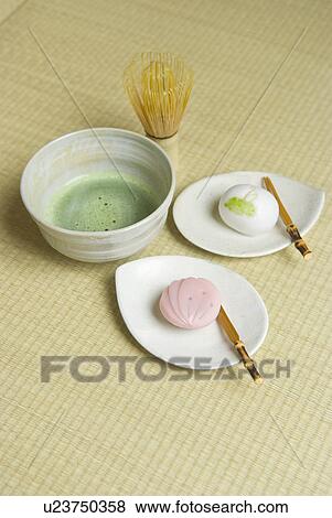 Stock Photo - Green tea and Japanese sweets. Fotosearch