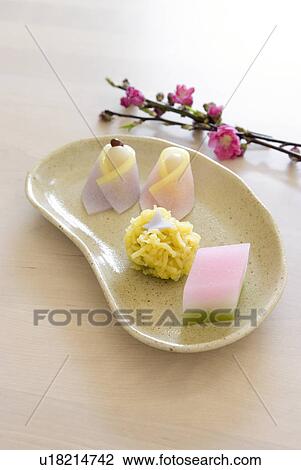 Stock Image - Japanese sweets for hinamatsuri. Fotosearch