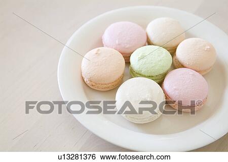 Macaroons on plate View Large Photo Image Stock Photograph - Macaroons on plate. Fotosearch