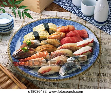 Stock Image - Assorted sushi. Fotosearch