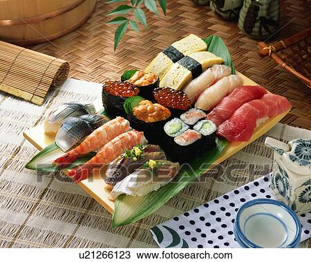 Stock Image - Assorted sushi. Fotosearch