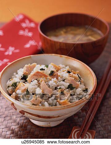 Stock Photography - Steamed rice with salmon. Fotosearch