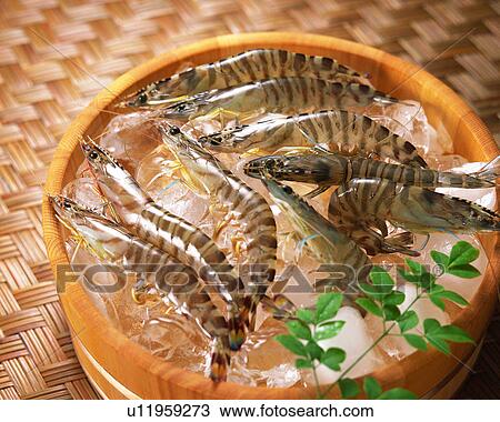 Stock Image - Uncooked tiger prawn. Fotosearch
