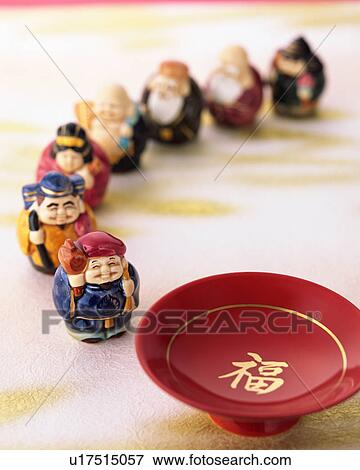 Lacquered sake cups and dolls View Large Photo Image Stock Photo - Lacquered sake cups and dolls. Fotosearch