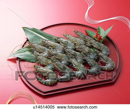 Stock Photography - Uncooked black tiger shrimp. Fotosearch