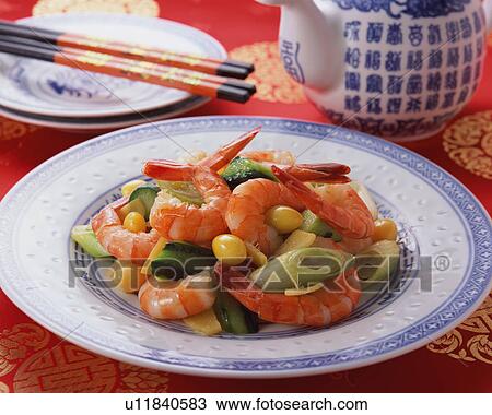 Stock Image - Sauteed Prawn with Vegetables. Fotosearch