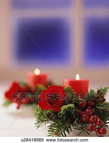 Stock Photo - Candle with red rose. Fotosearch