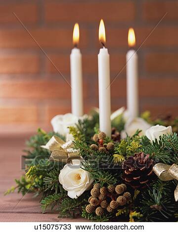 Candles with wreath, close-up View Large Photo Image Stock Image - Candles with wreath, close-up. Fotosearch