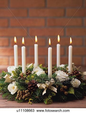 Stock Image - Candles with wreath. Fotosearch