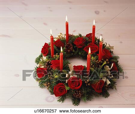 Stock Photo - Candles with wreath. Fotosearch