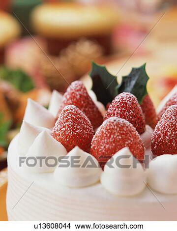 Close up of a cake decorated with strawberries View Large Photo Image Picture - Close up of a cake decorated with strawberries. Fotosearch