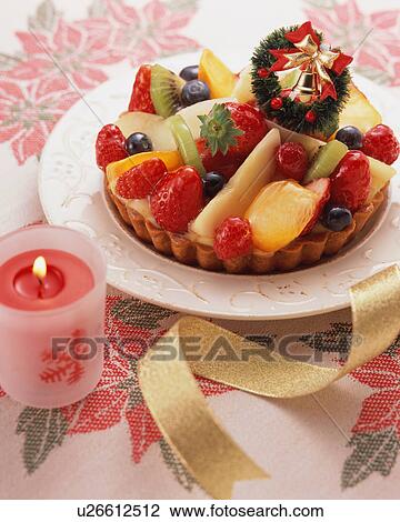 Stock Image - High angle view of fruit tart. Fotosearch