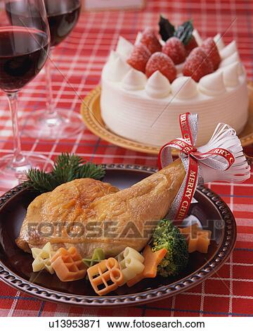 Roast chicken and strawberry cake served on table View Large Photo Image Stock Image - Roast chicken and strawberry cake served on table. Fotosearch