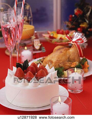 Roast chicken and strawberry cake View Large Photo Image Stock Photo - Roast chicken and strawberry cake. Fotosearch