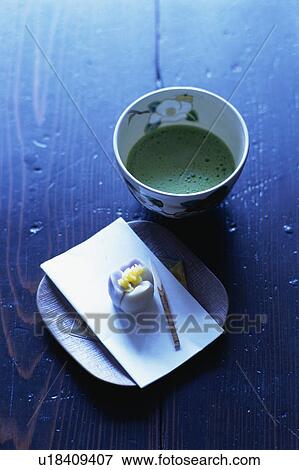 Green tea and Japanese sweets View Large Photo Image Stock Photo - Green tea and Japanese sweets. Fotosearch