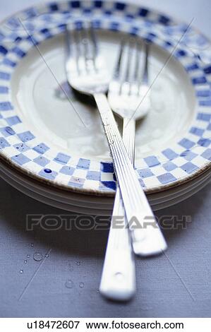 Stock Photo - Tow forks on plate. Fotosearch