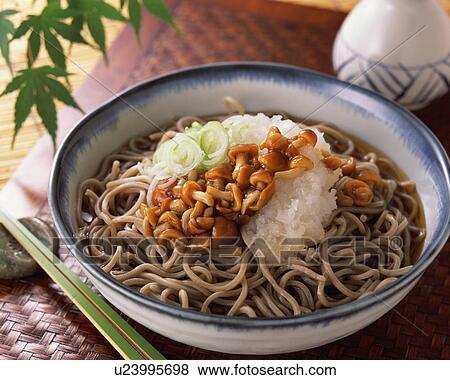 Stock Photo - Soba with nameko mushrooms. Fotosearch