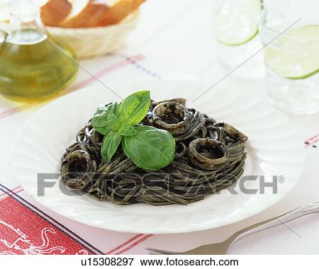 Stock Photo - Spaghetti with squid ink. Fotosearch