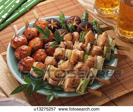 Assorted yakitori in a plate View Large Photo Image Stock Photo - Assorted yakitori in a plate. Fotosearch