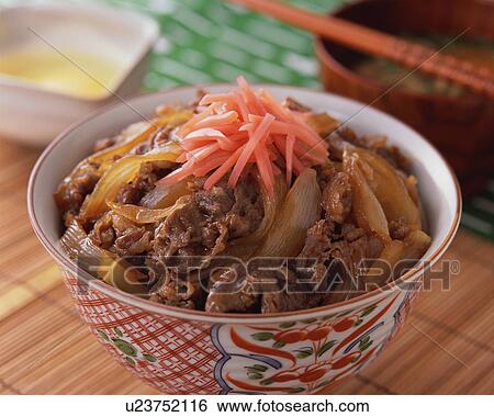 Beef bowl View Large Photo Image Stock Photograph - Beef bowl. Fotosearch